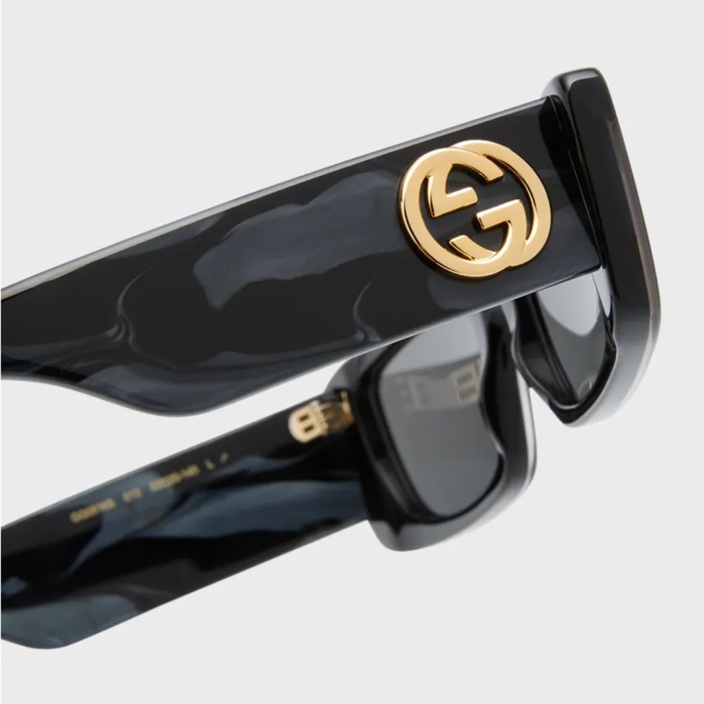 New GUCCI Monochromatic Rectangle Sunglasses w/ Interlocking G Temples - Picture 6 of 14